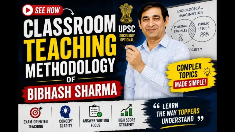 Bibhash Sharma explaining Sociology Optional in an exam-oriented classroom for UPSC Civil Services Examination.